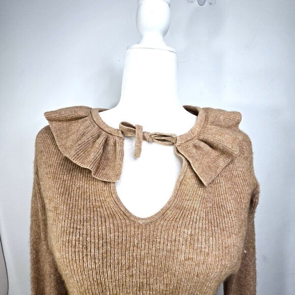 Madewell Merino Wool Alpaca Blend Light Brown Tan Ruffle Sweater - Picture 3 of 8